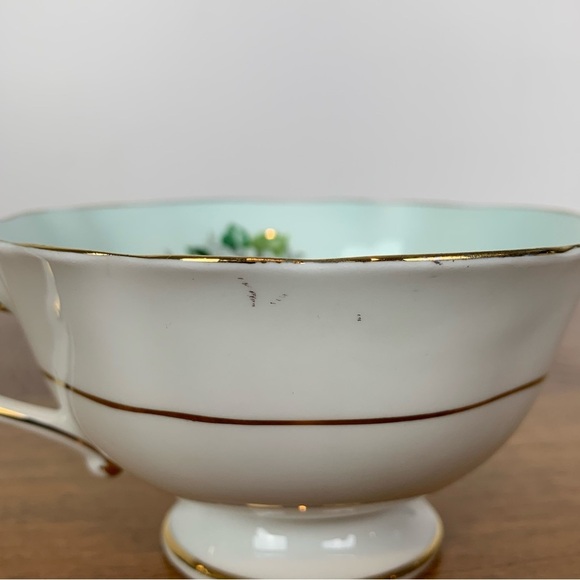Paragon Teacup Saucer Set Mint Green Red White Roses Single Warrant Bone China - Picture 13 of 15